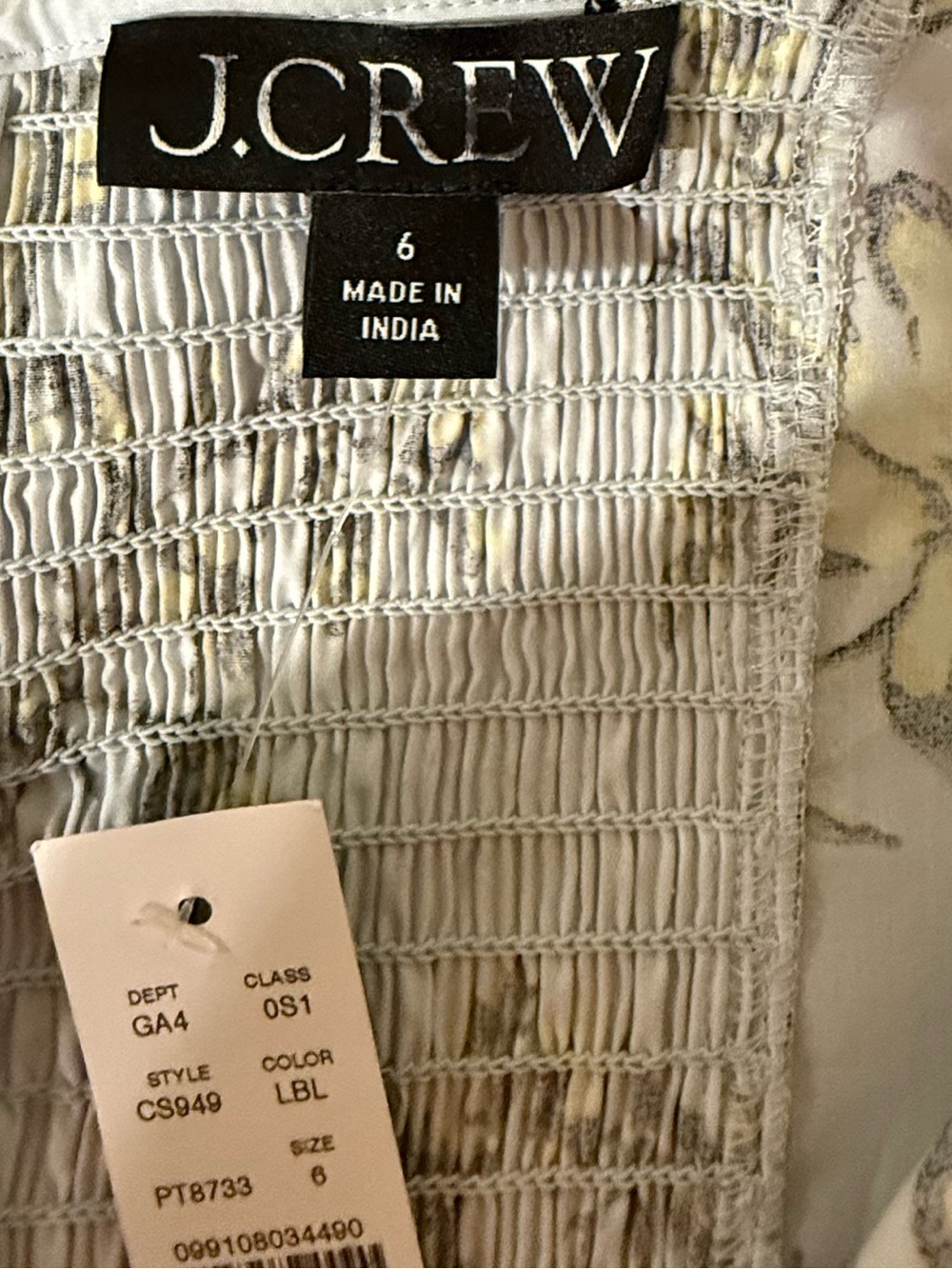NWT J. Crew 100% Cotton White Lotus Print V‑Neck Sleeveless Midi Dress - Size 6 - Picture 2 of 9
